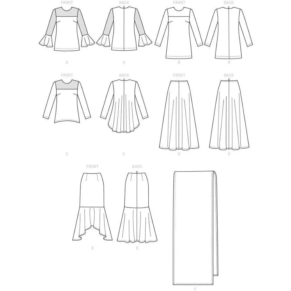Butterick Sewing Pattern 6636 Blouse Scarf Skirt Misses Size‎ 6-14 UNCUT
